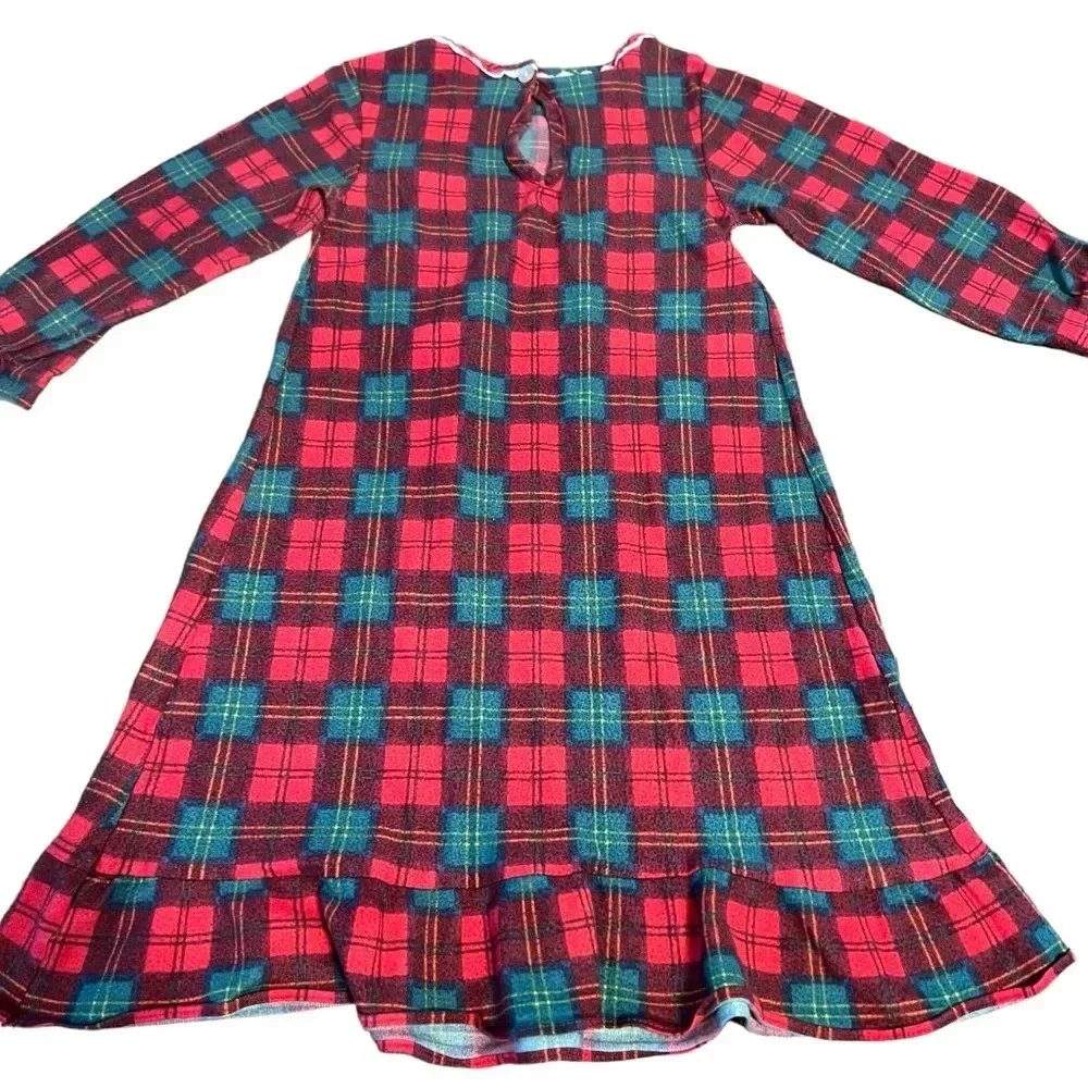 Vintage Basic Editions Christmas Plaid Ruffle Bow Pajama Nightgown Size‎ 4